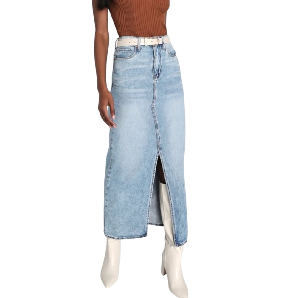 Reitmans Light‎ Blue Maxi Skirt with front slit western casual